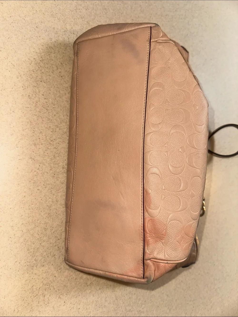 Coach Embossed Signature Leather Tote in Pale Pink